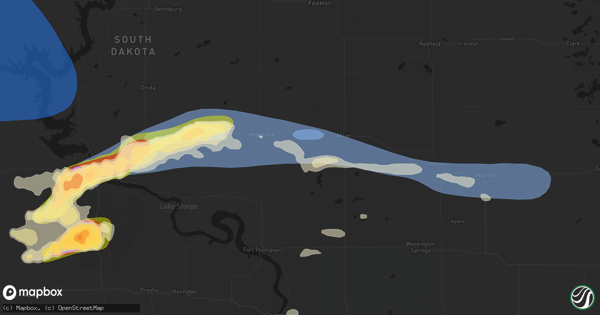 Hail map in Ree Heights, SD on July 25, 2026