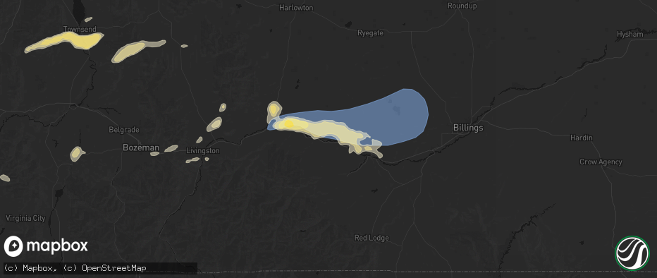 Hail map in Reed Point, MT on July 25, 2026