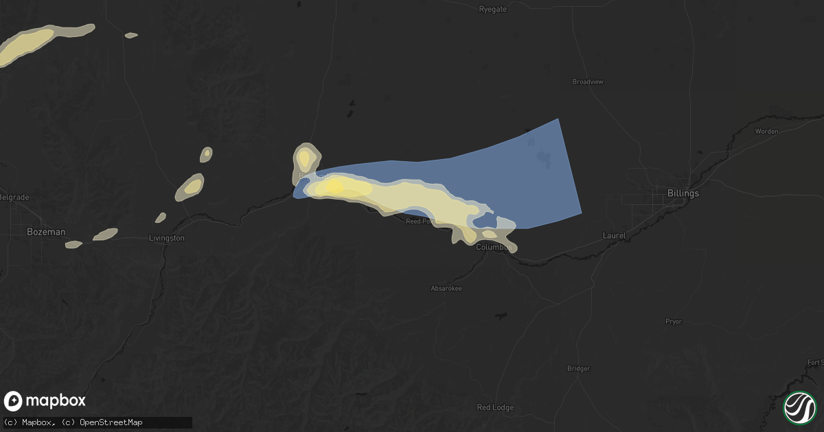 Hail map in Reed Point, MT on July 25, 2026