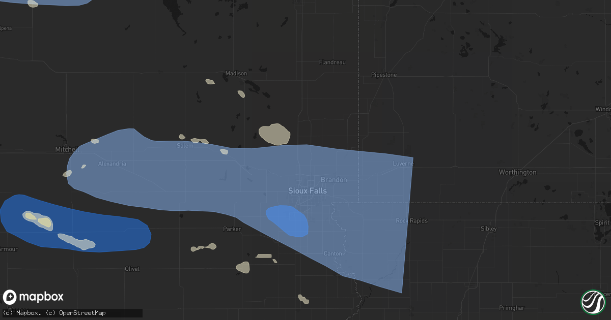 Hail map in Renner, SD on July 25, 2026