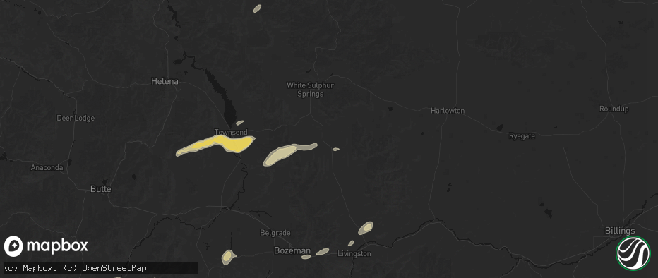 Hail map in Ringling, MT on July 25, 2026