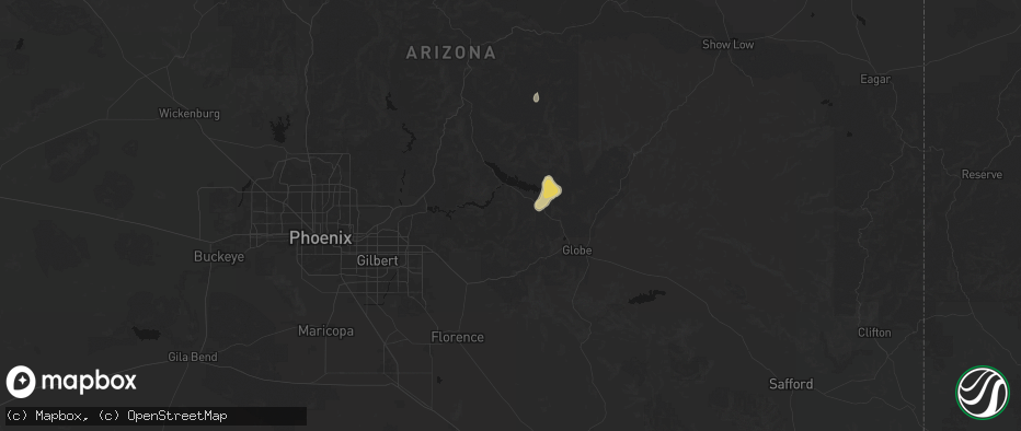 Hail map in Roosevelt, AZ on July 25, 2026