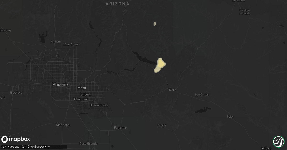 Hail map in Roosevelt, AZ on July 25, 2026