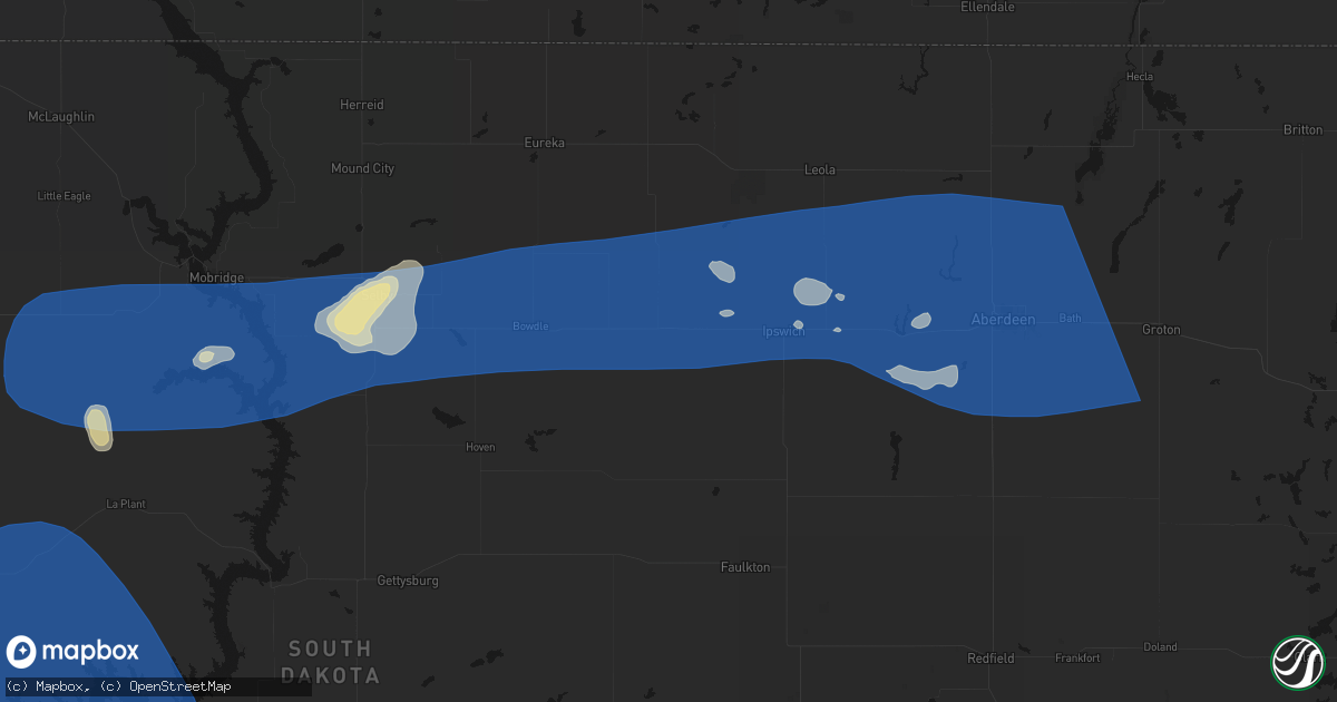 Hail map in Roscoe, SD on July 25, 2026