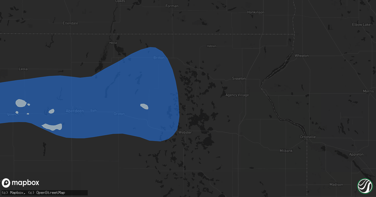 Hail map in Roslyn, SD on July 25, 2026