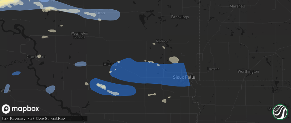 Hail map in Salem, SD on July 25, 2026