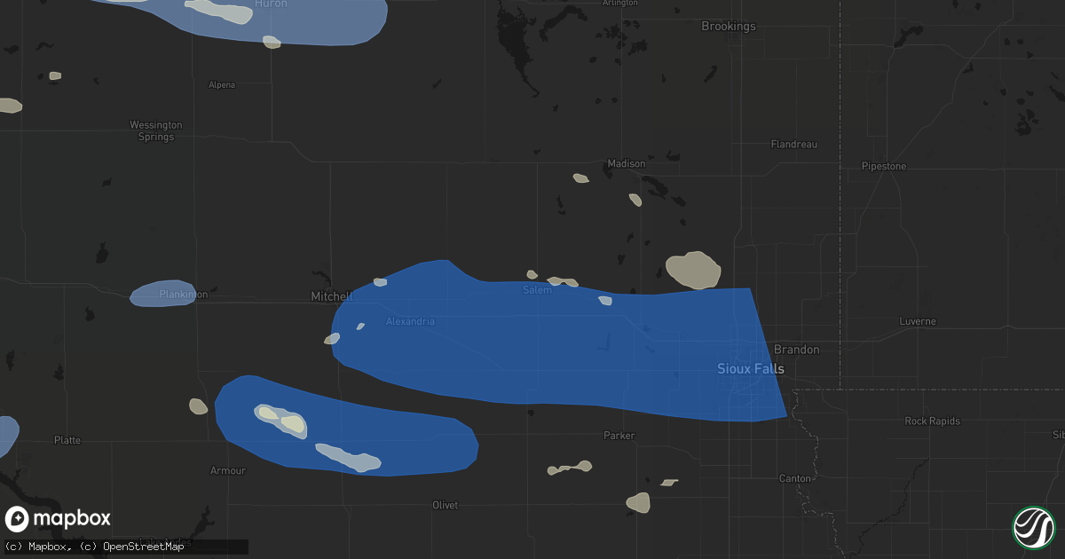 Hail map in Salem, SD on July 25, 2026
