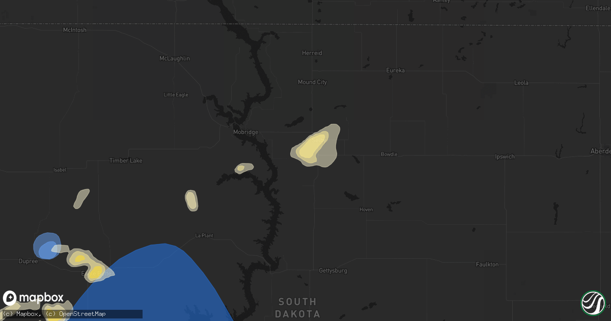 Hail map in Selby, SD on July 25, 2026