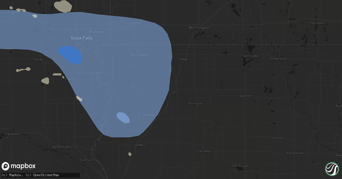 Hail map in Sheldon, IA on July 25, 2026
