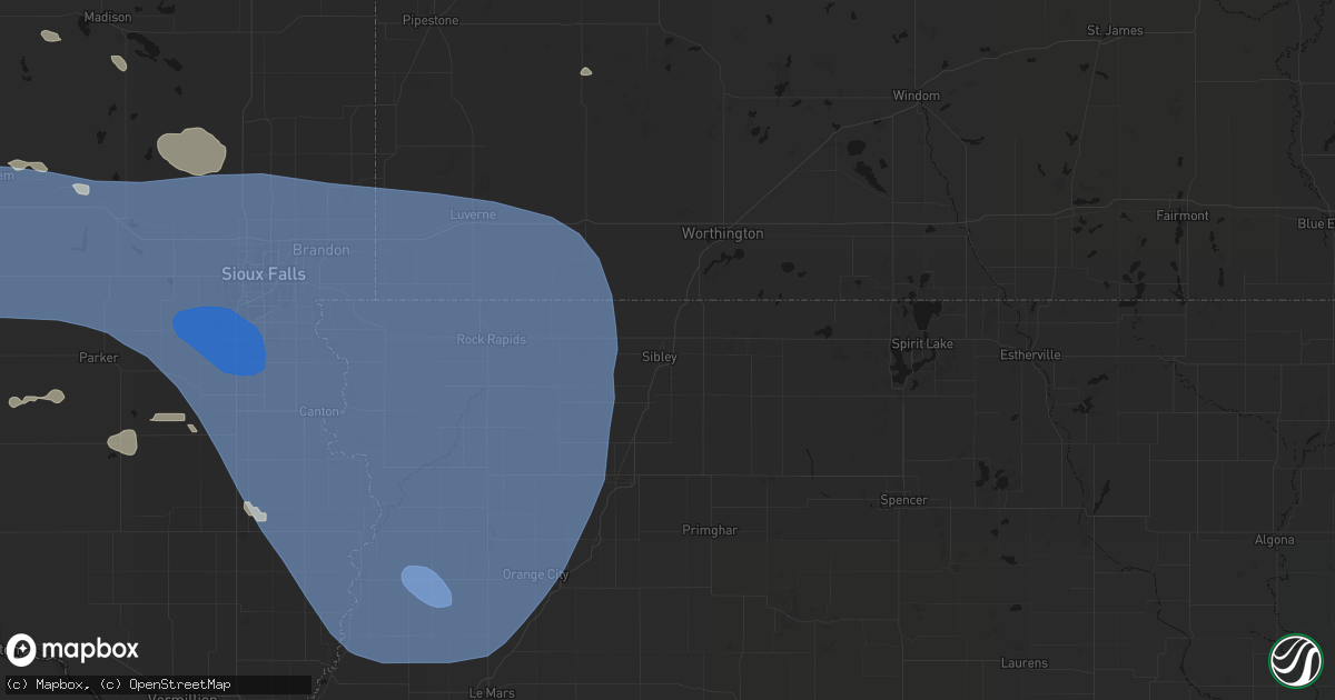 Hail map in Sibley, IA on July 25, 2026