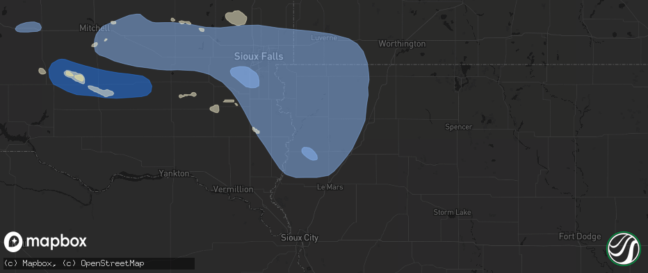 Hail map in Sioux Center, IA on July 25, 2026