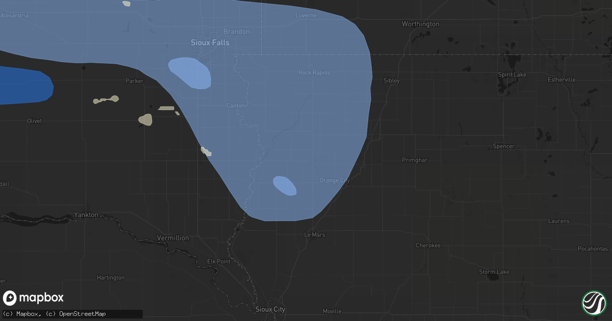 Hail map in Sioux Center, IA on July 25, 2026