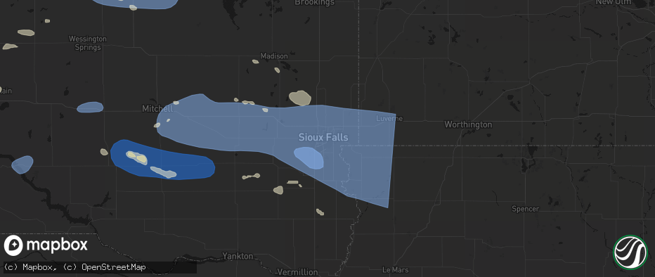 Hail map in Sioux Falls, SD on July 25, 2026