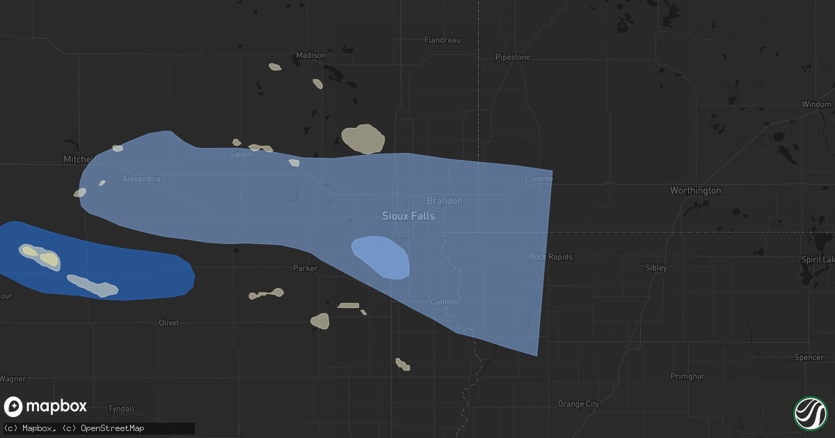 Hail map in Sioux Falls, SD on July 25, 2026