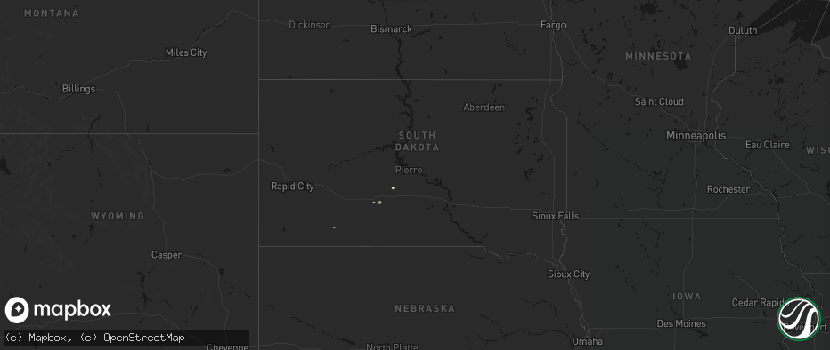 Hail map in South Dakota on July 25, 2026