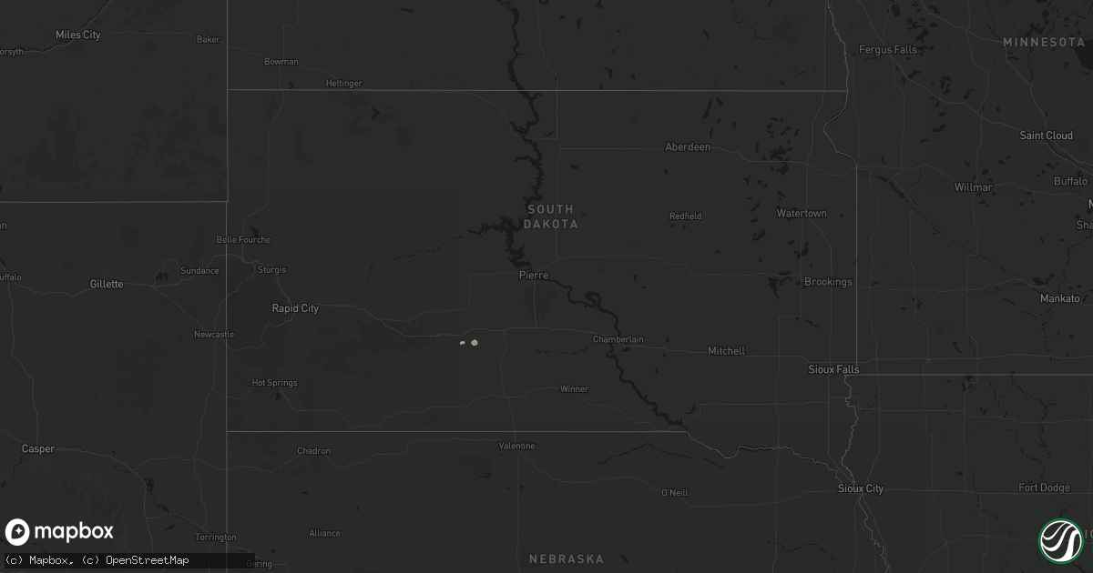 Hail map in South Dakota on July 25, 2026