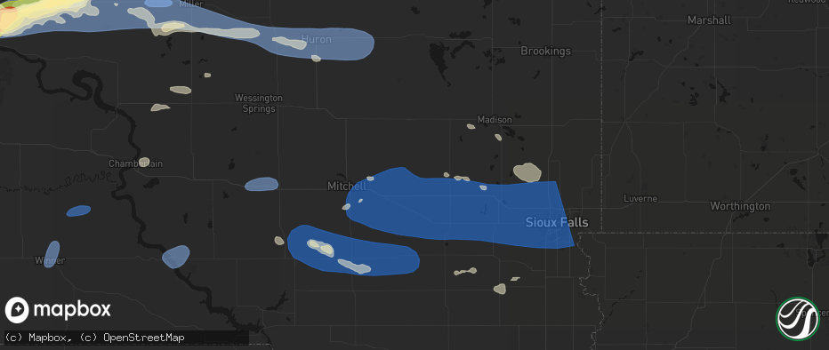Hail map in Spencer, SD on July 25, 2026