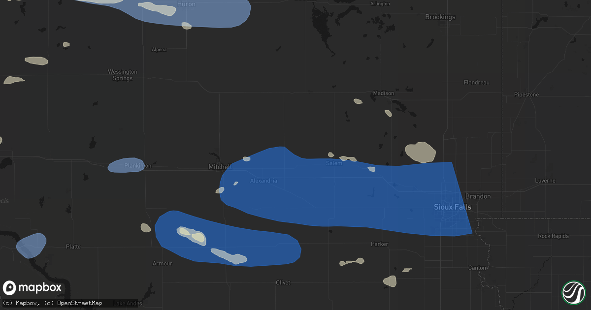 Hail map in Spencer, SD on July 25, 2026