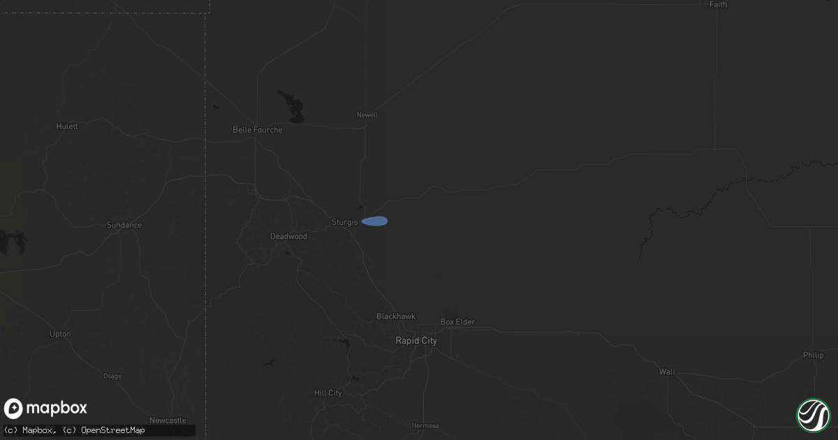Hail map in Sturgis, SD on July 25, 2026
