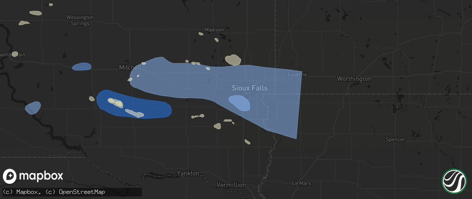Hail map in Tea, SD on July 25, 2026