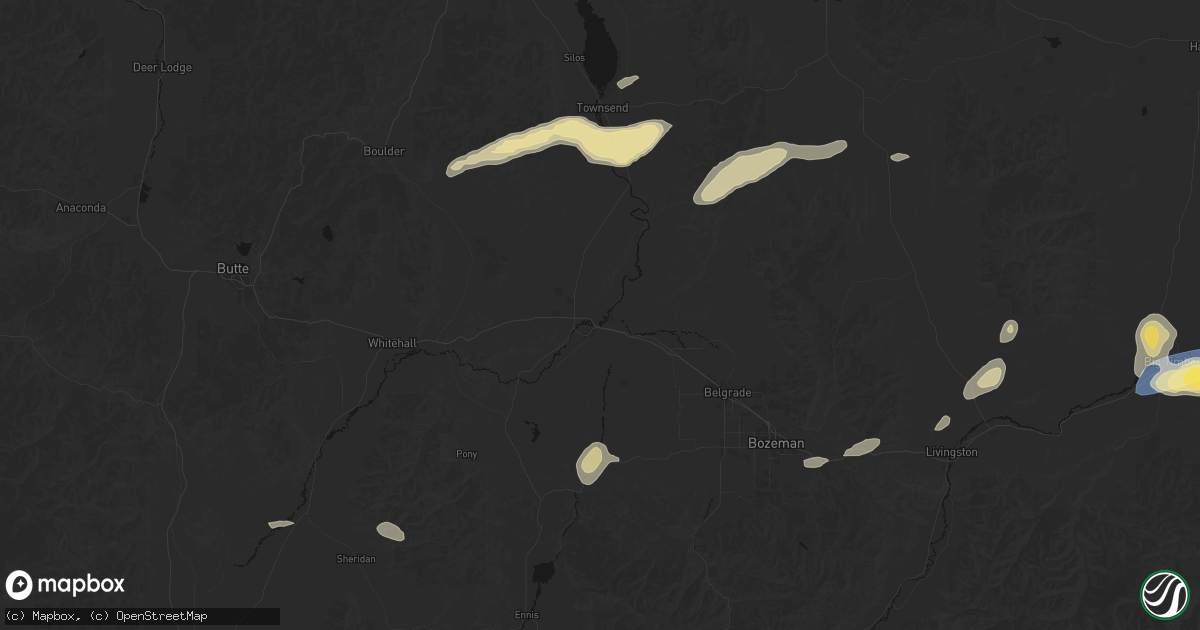 Hail map in Three Forks, MT on July 25, 2026