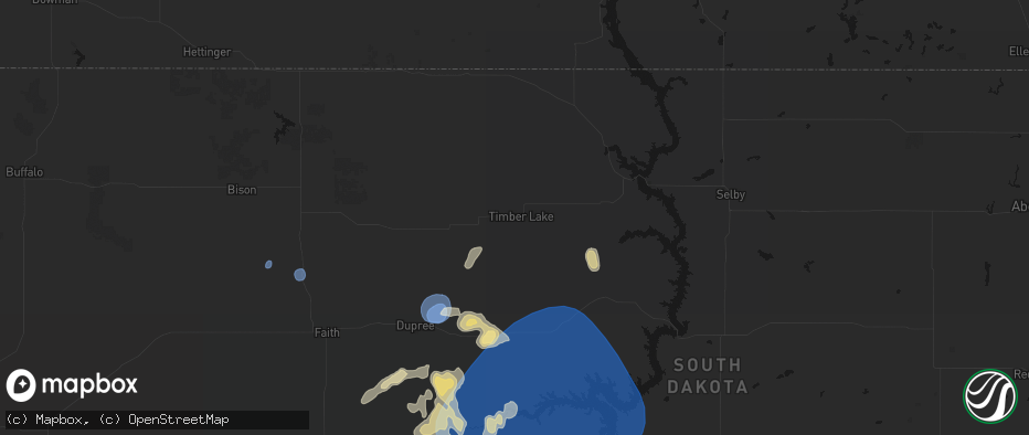 Hail map in Timber Lake, SD on July 25, 2026