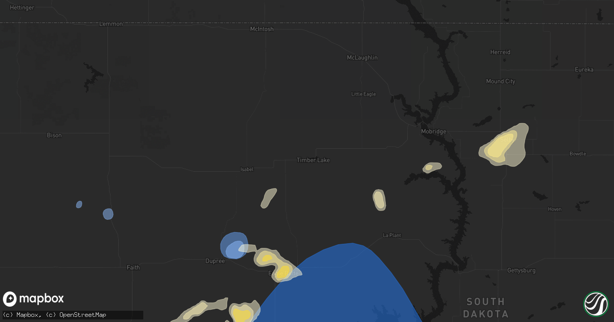 Hail map in Timber Lake, SD on July 25, 2026