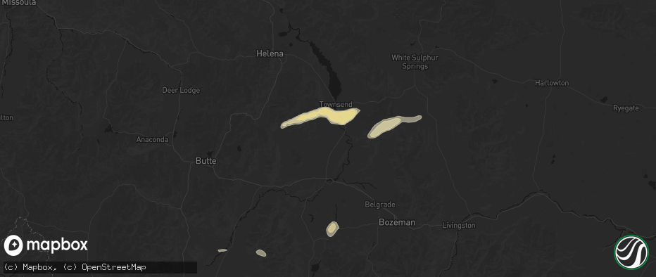 Hail map in Toston, MT on July 25, 2026