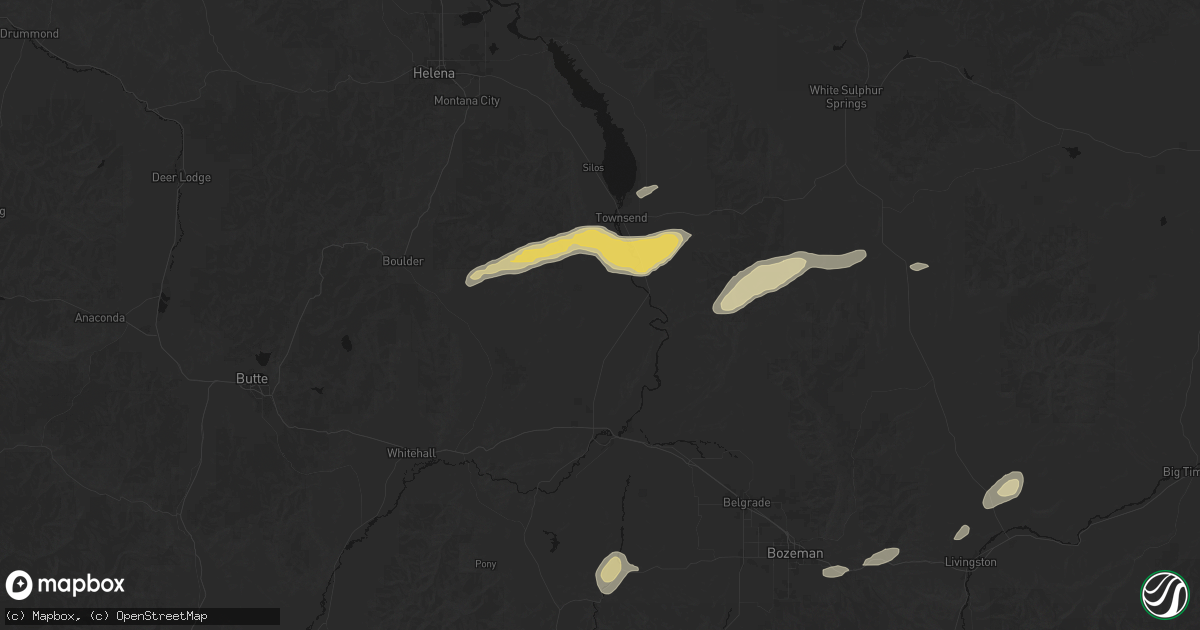 Hail map in Toston, MT on July 25, 2026