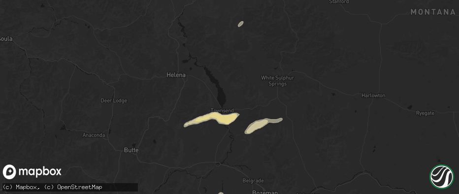 Hail map in Townsend, MT on July 25, 2026
