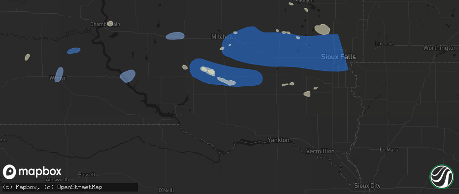 Hail map in Tripp, SD on July 25, 2026