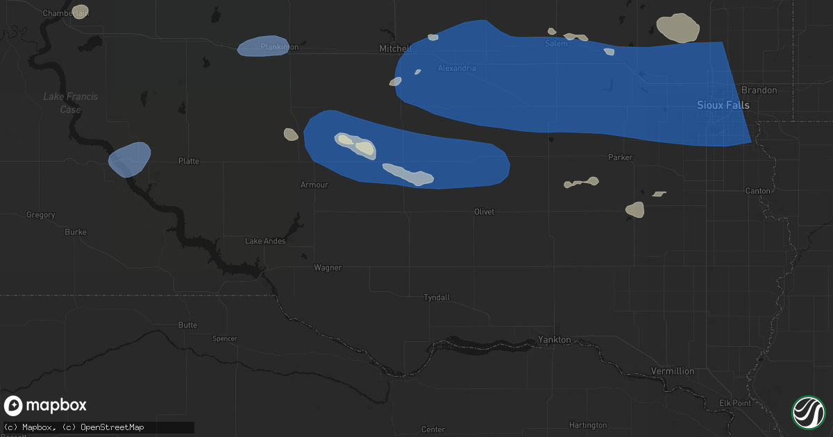Hail map in Tripp, SD on July 25, 2026