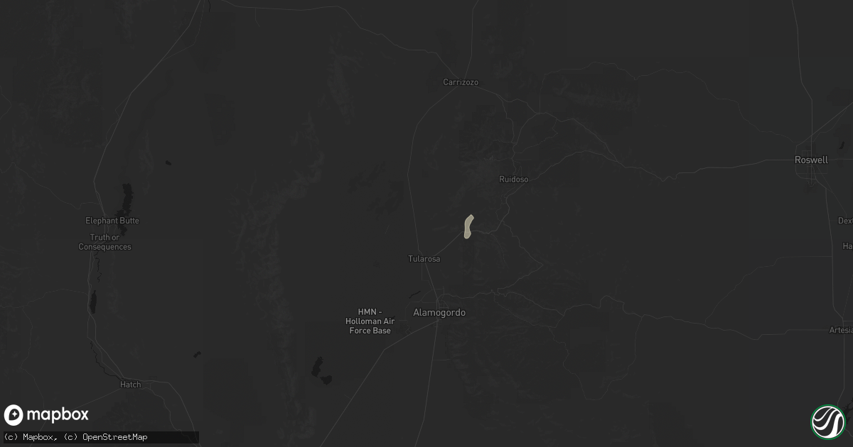 Hail map in Tularosa, NM on July 25, 2026