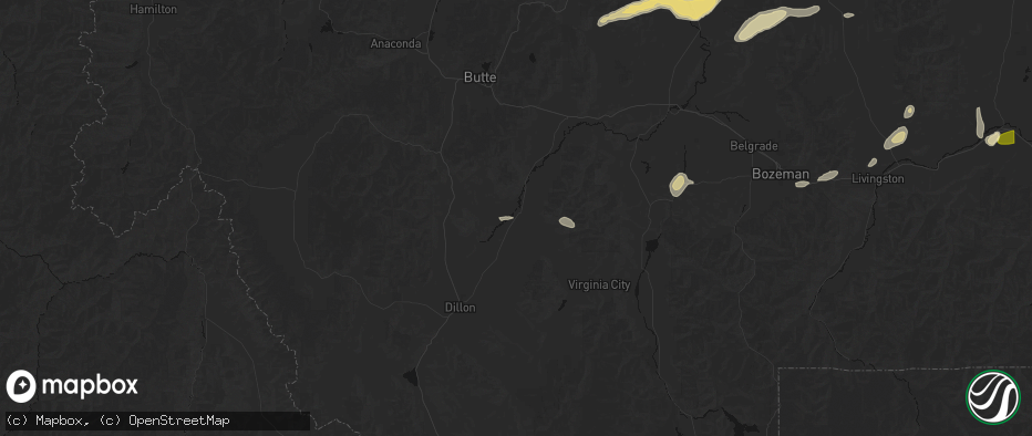 Hail map in Twin Bridges, MT on July 25, 2026