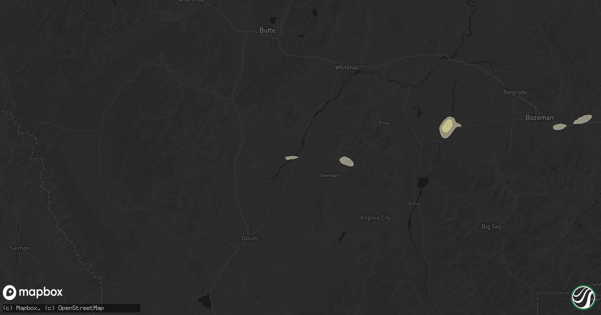 Hail map in Twin Bridges, MT on July 25, 2026