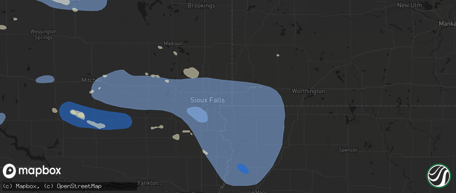 Hail map in Valley Springs, SD on July 25, 2026