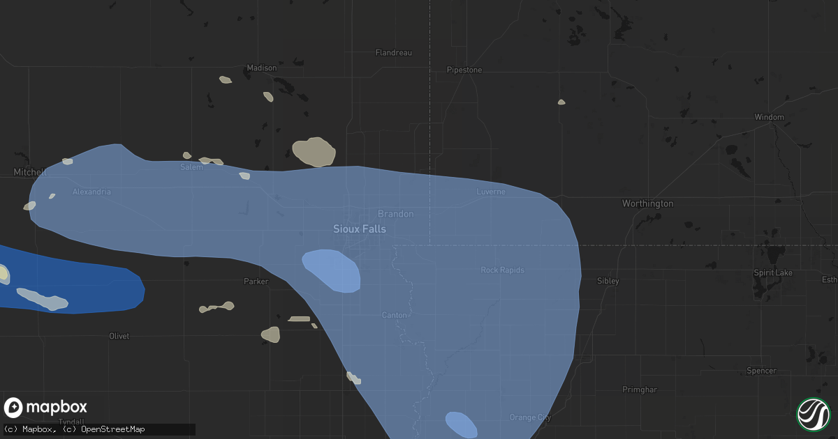 Hail map in Valley Springs, SD on July 25, 2026
