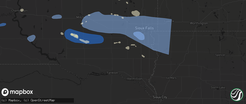 Hail map in Viborg, SD on July 25, 2026