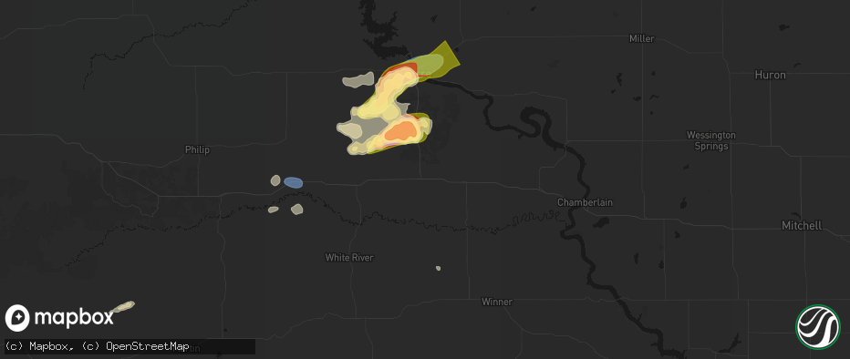 Hail map in Vivian, SD on July 25, 2026