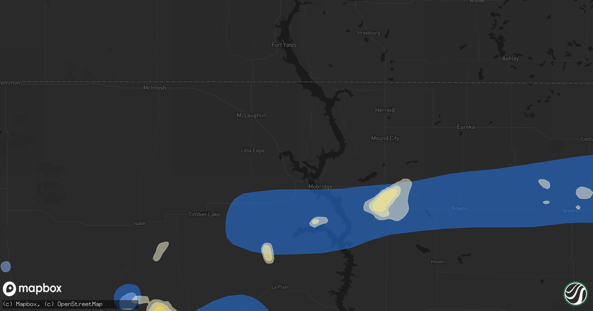 Hail map in Wakpala, SD on July 25, 2026