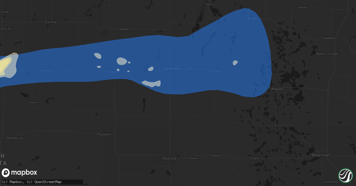 Hail map in Warner, SD on July 25, 2026
