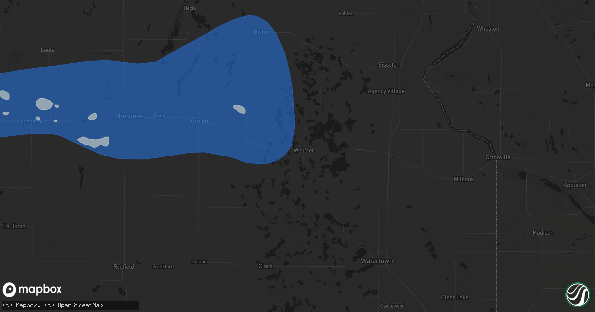 Hail map in Webster, SD on July 25, 2026