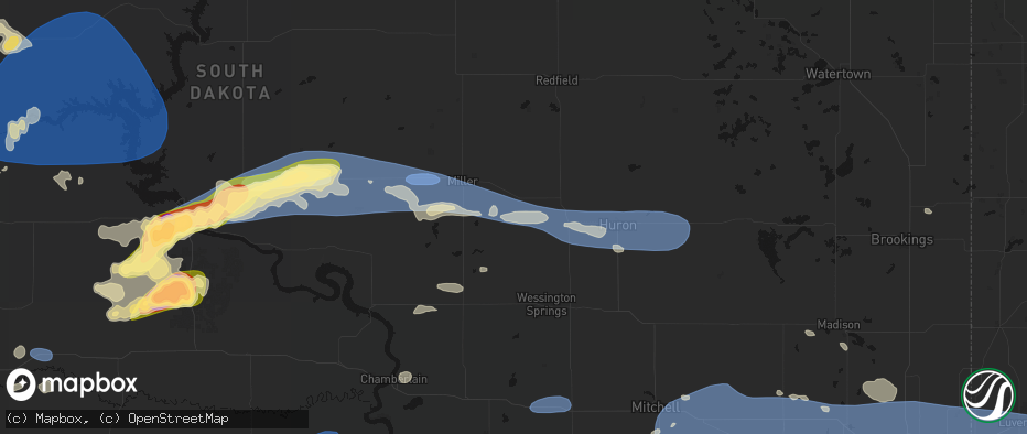 Hail map in Wessington, SD on July 25, 2026