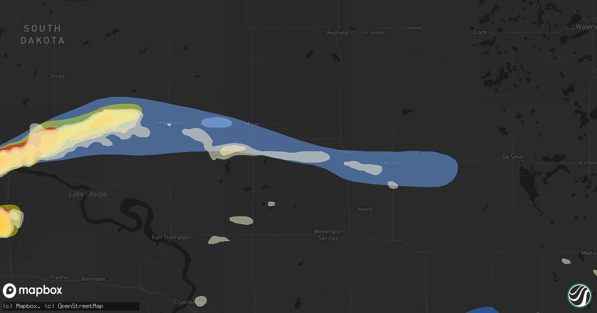 Hail map in Wessington, SD on July 25, 2026