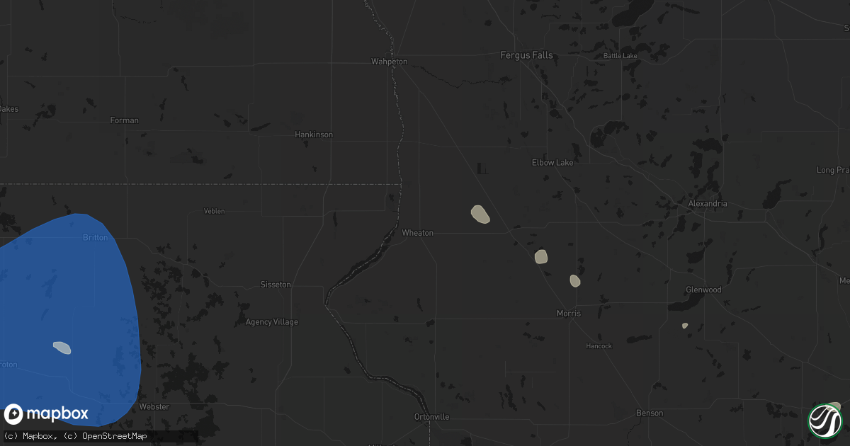 Hail map in Wheaton, MN on July 25, 2026