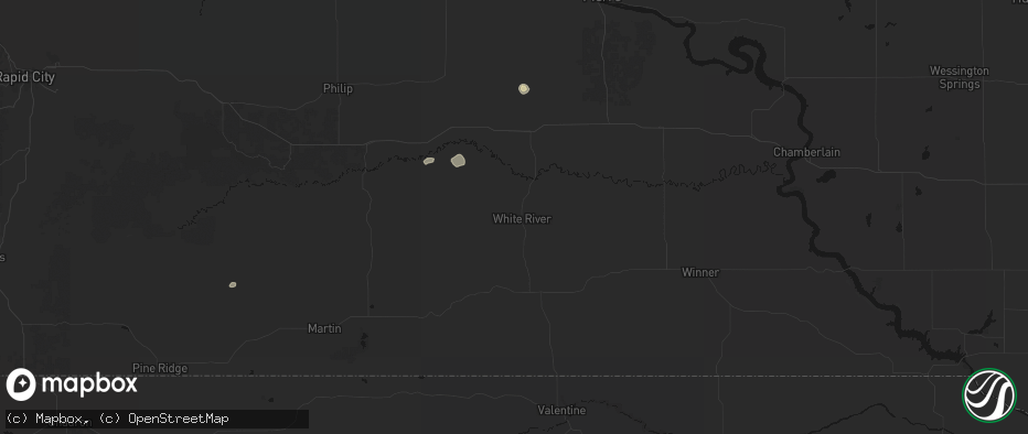 Hail map in White River, SD on July 25, 2026