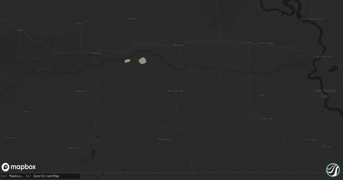Hail map in White River, SD on July 25, 2026