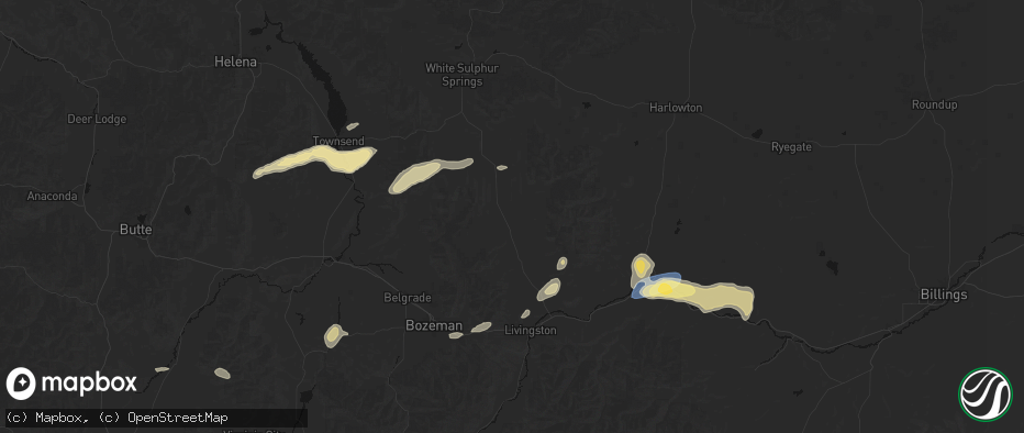 Hail map in Wilsall, MT on July 25, 2026