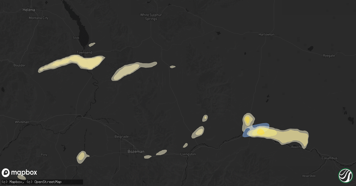 Hail map in Wilsall, MT on July 25, 2026