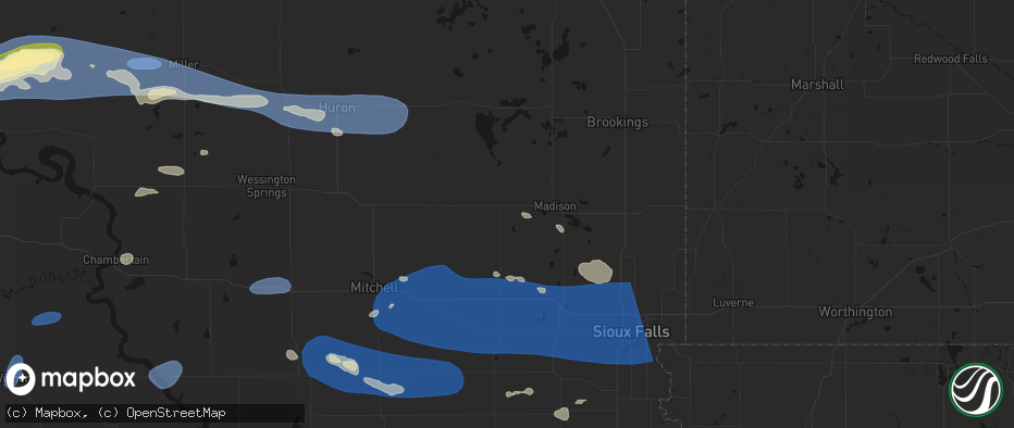 Hail map in Winfred, SD on July 25, 2026